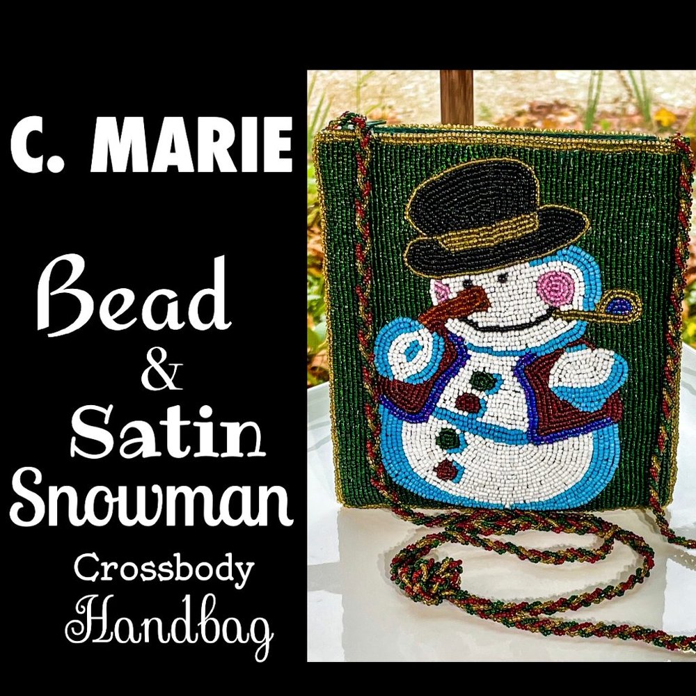 ⭐️HP⭐️C.MARIE▪️Bead & Satin Snowman Holiday Christmas Crossbody Handbag
